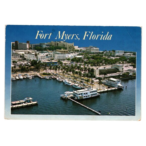 Vintage Postcard Fort Myers Florida Downtown View Marinas Boats Coastal Scene - Picture 1 of 2